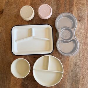 Neutral baby feeding set bundle Mushie silicone suction bowl plate grosmimi